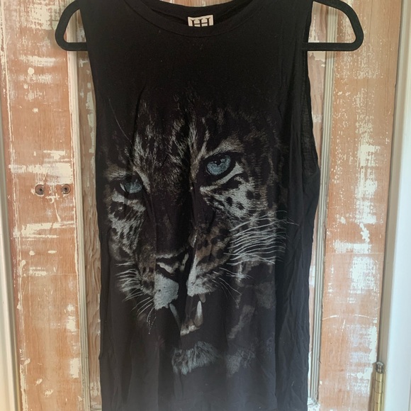 Haute Hippie Black muscle tee tank with tiger design - Picture 1 of 3